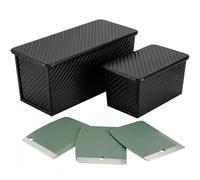 Molde para Pan de Molde con Tapa 2 Piezas, 32 cm & 21 cm Molde Rectangular de Acero al Carbono con Revestimiento Antiadherente, Diseño con Borde Ondulado y Base Perforada - Incluye 3 Espátulas - Negro