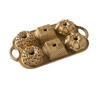 Molde para tartas GEO BUNDLETTE BUNDT, para 6 tartas minibundt, diferentes formas, dorado, Nordic Ware