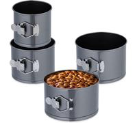 Molde para tartas - Juego de 4 unidades - Diámetros: 12 - 14 - 16 - 18 cm - Altos - Acero - Molde para tartas con revestimiento antiadherente - Moldes para hornear - Color antracita