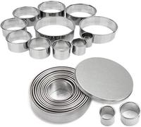 Moldes de acero inoxidable redondos, juego de 11 piezas, con recipiente, para fondant, tartas, galletas, repostería y panadería