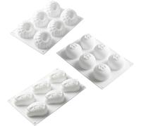 Moldes de silicona 3D, paquete de 3, 6 cavidades, formas de frutas: mango, arándano y frambuesa para postres de chocolate. Moldes de silicona 3D blancos, 6 cavidades, forma de frutas: mango, aránd