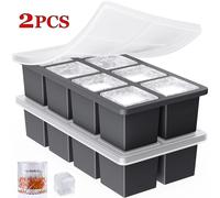 Moldes de silicona de grado alimenticio para cubitos de hielo de 4/6/8/15 rejillas, moldes flexibles para hielo con tapas, bandejas grandes cuadradas para cubitos de hielo para whisky 4G no lid 1pc