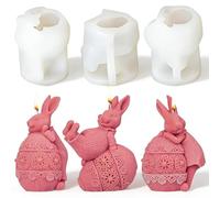 Moldes de Silicona para Conejos de Pascua, Lote de 3 - Formas con Punto de Tejido para Velas, Jabones, Yeso, Resina, Chocolate - Moldes Alimentarios DIY para Decoración de Pascua e Invierno