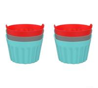 Moldes de silicona reutilizables para horno freidora de aire, moldes profundos para cupcakes con mango de fácil agarre, sin BPA, 6,5 cm, colores surtidos, paquete de 6 (6 unidades, rojo)