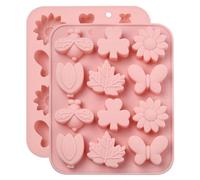 Moldes de silicona Stiesy con tema primavera 2 piezas, reutilizables, diseño de abeja, mariposa, flor, hoja, trébol, molde para chocolate, antiadherente, lindos moldes con forma de animales para