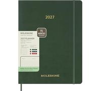 Moleskine 15 Monate Essential Wochenkalender 2026/2027, 1 Wo = 2 Seiten, vertikal, XXL, weicher Einband, Myrtengrün