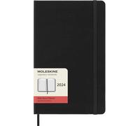 Moleskine Agenda Diaria 12 Meses 2024, Agenda 2024, Formato Large 13x21, Tapa Dura y Cierre Elástico, Color Negro