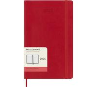 Moleskine Agenda diaria 2026 12 meses – formato grande 13x21, tapa blanda, cierre elástico, rojo