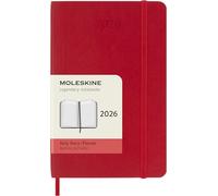 Moleskine Agenda Diaria 2026, 12 meses, tapa blanda, cierre elástico, formato pocket 9x14 Rojo