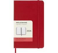 Moleskine Agenda diaria 2026 – 12 meses, tapa dura y cierre elástico, formato Pocket 9x14 cm, Rojo