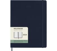 Moleskine Agenda Semanal con Espacio para Notas 12 Meses 2024, Agenda 2024, Formato XL 19x25, Tapa Dura y Cierre Elástico, Color Azul Zafiro