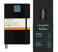 Moleskine Classic Notebook Expanded x Kaweco Bolígrafo Recargable, Cuaderno a Rayas con Tapa Blanda Negro 13x21, Bolígrafo Verde Recargable con Tinta Azul
