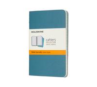 Moleskine Cahier Journal, Set de 3 Cuadernos Rayados, Tapa de Cartón con Costura Vista en Algodón, Azul Brillante, 64 Páginas, Pocket 9 x 14 cm