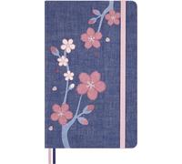 Moleskine Cuaderno Sakura, Cuaderno A Rayas, Tapa Dura En Tela Y Cierre Elástico, Con Tarjeta De Felicitación Y Pegatinas Temáticas, Tamaño Grande 13 x 21 cm
