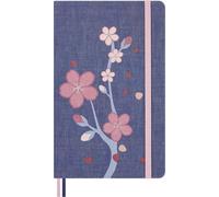Moleskine Cuaderno Sakura, liso, tapa dura tela, cierre elástico, tarjeta+pegatinas, grande 13x21cm