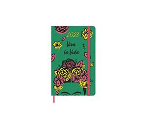 Moleskine Daily Planner 2023, Agenda Mensual de 12 meses, Edición Limitada Frida Kahlo, Planificador Diario con Tapa Dura y Cierre Elástico, Tamaño Grande 13 x 21 cm, Color Verde