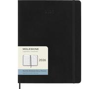 Moleskine Planificador Mensual 2026 – 12 meses, tapa blanda, cierre elástico XL 19x25 Negro