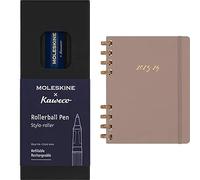 Moleskine x Kaweco Bolígrafo Rollerball Recargable de Plástico ABS, Recambio de 0,7 mm con Tinta Negra Incluida, Azul + Agenda Semanal y Mensual 2023-2024, 12 Meses, Tapa Dura, 20x25 cm, Crush Almond