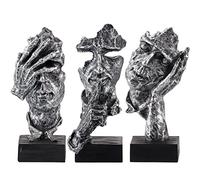 MOLIGOU 3 estatuas de Pensador, See Hear Speak No Evil, Figura de Arte Abstracto, decoración de Escultura para Oficina, Escritorio, estantería (Plata)
