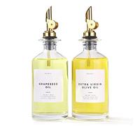 Molimoli Aceitera dispensador de Aceite y Vinagre para Cocina, Vertedor Automático, Botellas de Cristal Finas para Cocina | Set de 2 - Oro