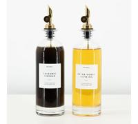 Molimoli Aceitera dispensador de Aceite y Vinagre para Cocina, Vertedor Automático, Botellas de Cristal Finas para Cocina | Set de 2 - Dorada