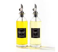 Molimoli Aceitera dispensador de Aceite y Vinagre para Cocina, Vertedor Automático, Botellas de Cristal Finas para Cocina | Set de 2 - Negro
