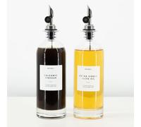 Molimoli Aceitera dispensador de Aceite y Vinagre para Cocina, Vertedor Automático, Botellas de Cristal Finas para Cocina | Set de 2 - Plata