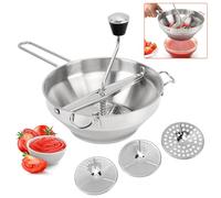 Molinillo de alimentos de acero inoxidable, prensa de patatas con 3 placas de trituración intercambiables, trituradora manual de alimentos, molinillo de cocina para macerar, tamizar frutas