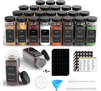 Molinillo de especias, recipientes cuadrados para especias, juego de 24 unidades con tapa, botes de 120 ml para especias con etiquetas resistentes al agua, dosificadores de especias con embudo y dispe