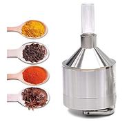 Molinillo de polvo de metal con embudo de molino de mano con botella de vidrio para especias, té, flores, hierbas en polvo (plateado)