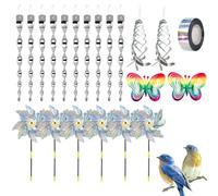 Molinillo de Viento Ahuyenta Pajaros, 21 Piezas Molino de Viento Reflectante con Cinta Repelente de 50 m, 10 Dispositivos Reflectantes para Espantar Aves y 2 Ahuyentadores con Forma de Mariposa