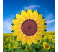 Molino de viento de acero inoxidable 3D - Esculturas con forma de girasol - Decoración cinética colgante