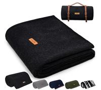 Molithe - Manta de Lana 100%, 157 x 218 cm, cálida, Gruesa, Lavable, Tipo Militar, para Camping, Exterior, Eventos Deportivos, Kit de Supervivencia, Negro carbón