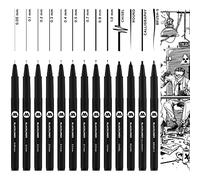MOLOTOW Rotuladores Blackliner Complete, juego 13 punta fina (0,05–1,0 mm), tinta permanente, negro