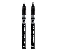 Molotow Juego de rotuladores líquidos cromados para caligrafía (punta redonda de 1,0 mm y punta de caligrafía de 3,0 mm, lápiz metálico con tinta especial con efecto espejo auténtico), color cromo