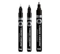 Molotow Liquid Chrome - Juego de 3 rotuladores (tinta especial con efecto espejo, grosor de trazo 1 mm, 2 mm y 4 mm, fabricado en Alemania), color cromado