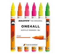 Molotow Rotuladores acrílicos One4All 127HS – neón, 2,0 mm, opacos, permanentes y rellenables, 6 uds
