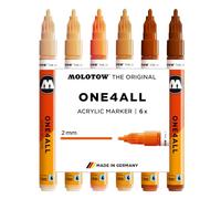 Molotow One4All 127HS - Juego de rotuladores acrílicos para madera (grosor de trazo de 2,0 mm, muy opacos y permanentes, secado rápido, rellenables, para casi todas las superficies), 6 unidades
