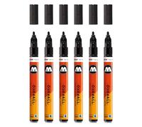 Molotow One4All 127HS - Rotulador acrílico brillante (grosor de trazo de 2,0 mm, alto brillo, opaco y permanente, secado rápido, recargable, para casi todas las superficies), 6 unidades, color negro
