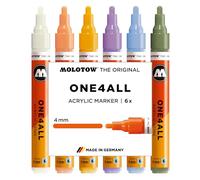 Molotow One4All 227HS - Juego de rotuladores acrílicos pastel (grosor de trazo de 4,0 mm, altamente opaco y permanente, secado rápido, recargable, para casi todas las superficies), 6 unidades surtidas