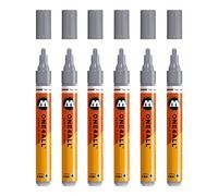 Molotow One4All 227HS - Rotulador acrílico (grosor de trazo de 4,0 mm, altamente opaco y permanente, resistente a los rayos UV, para casi todas las superficies), 6 unidades, color 203 gris pastel