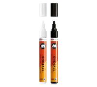 Molotow One4All 227HS - Rotuladores acrílicos (2 unidades, grosor de trazo de 4,0 mm, alto brillo, opacos y permanentes, secado rápido, rellenables) 251 blanco brillante y 252 negro brillante
