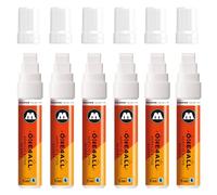Molotow One4All 627HS - Rotulador acrílico brillante (grosor de trazo de 15,0 mm, alto brillo, opaco y permanente, secado rápido, recargable, para casi todas las superficies), 6 unidades, color blanco