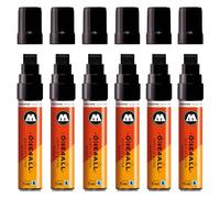 Molotow One4All 627HS - Rotulador acrílico brillante (grosor de trazo de 15,0 mm, alto brillo, opaco y permanente, secado rápido, recargable, para casi todas las superficies), 6 unidades, color negro