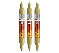 Molotow One4All Acrylic Twin Marker (grosor de trazo 1,5 mm y 4 mm, alta opacidad y permanente), 3 unidades, color 228 dorado metálico