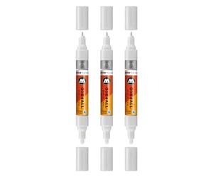Molotow One4All - Rotulador acrílico Twin (grosor de trazo de 1,5 y 4,0 mm, altamente opaco y permanente, secado rápido, recargable, para casi todas las superficies), 3 unidades, color blanco
