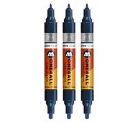 Molotow One4All - Rotuladores acrílicos Twin (grosor de trazo de 1,5 mm y 4 mm, altamente opacos y permanentes), 3 unidades, color azul 027