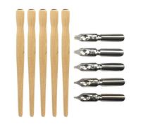 MOLUCKFU 5 Piezas Pluma de Inmersión de Madera para Bocetos y Caligrafía Vintage, con 5 Plumillas de Metal, Agarre Ergonómico y Flujo de Tinta Suave, para Firmar Documentos y Lettering,