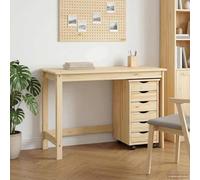 Molumvel Juego de escritorio Moss con contenedor con ruedas, 112 x 50 x 75 cm, madera maciza de pino, mesa de trabajo marrón con 6 cajones, combinación de escritorio que ahorra espacio para oficina