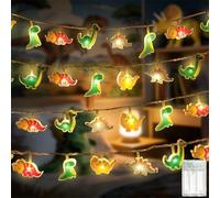 MOLVCE Cadena de luces de dinosaurios para habitación infantil, decoración interior, 1,5 m, 10 ledes, luz blanca cálida, acrílico, funciona con pilas, con temporizador, luces decorativas para